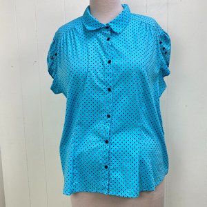 Venezia 26/28 Blue w/ Black Polka Dot Button Down